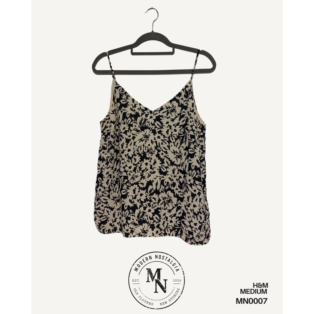 H&M Women's Medium Navy White Floral Spaghetti Strap Cami Tank Top
